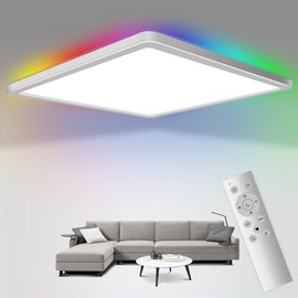 Fuqiduo LED Dimmbare Deckenleuchte mit Fernbedienung, 24W RGB Farbwechsel Deckenlampe mit 3000k-6500k, 3200LM und 13-Farben 3W Backlight fr Schlafzimmer/Wohnzimmer/Badezimmer/Kche, Quadrat Wasserdicht IP54