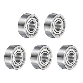 sourcing map 5pcs 605ZZ Deep Groove Ball Bearings 5 x 14 x 5mm High Carbon Steel Double Shield Bearings for Electric Motor, Home Appliances, Garden Machinery, Silver Tone