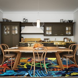 Modern Abstract Area Rugs for Living Room Kitchen Bedroom Abstract Bright Graffiti Pattern with Bricks Paint Drips Words in Bathroom Rugs Stain Resistant Carpet Mat Pad Rectangular Home Decor