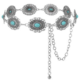 XZQTIVE Women Boho Chain Belts For Dresses Jeans Western Cowgirl Waist Links Belt Adjustable Metal Concho Belt