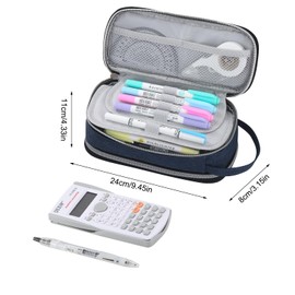 Tergopa Pencil Case Large Zipper Pencil Pouch for Girls Kids Teens Adults Aesthetic Pencil Bag Stationery Organizer Pen Pencil Case with Handle for School Blue