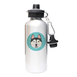 Mystic Sloth Adorable Dog Breed Design 20oz Aluminum Water Bottle with Carabiner and Choice of Lids (Silver, Siberian Husky)