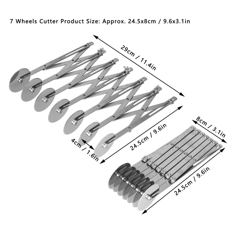7 Wheel Pastry Cutter, Stainless Pizza Slicer with Adjustable Roller