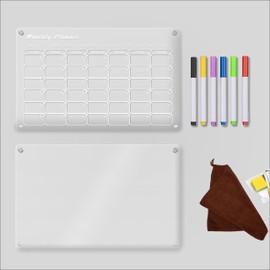 Clear Fridge Calendar Board for Staying Organized - Pack of 2 - With Multicolor Markers & Cleaning Cloth Ideal for Keeping Track of Daily Routines and Schedules