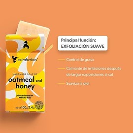 Extraherbos Pack 6 de Jabones Artesanales de Avena y Miel | 100% Natural, exfoliante | Ideal para pieles mixtas, pieles sensibles, es calmante de irritaciones y suaviza la piel, para rostro y cuerpo,100g