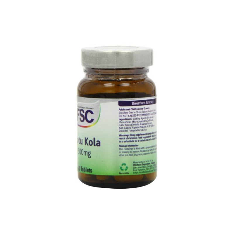 FSC 500mg Gotu Kola - Pack of 30 Tablets