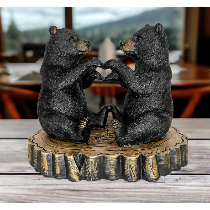 Two Black Bears Heart Hands Figurine – 6” Wide Whimsical