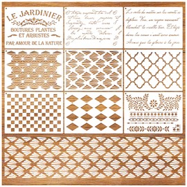 Script Stencils for Painting on Wood, French Writing Check Checkerboard Stencils for Crafts Reusable Border Art Furniture Patterns for Wall Cabinets Tables Canvas Furniture (Check)