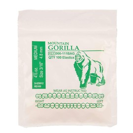 American Orthodontics Elastics Wildlife Gorilla | Medium, 4.5 Oz, 3/16" Size, 100 Packs Per Box, 10,000 Total | Made in The USA | Exacting Dimensions, Precision Cutting, Top Quality Latex Tubing