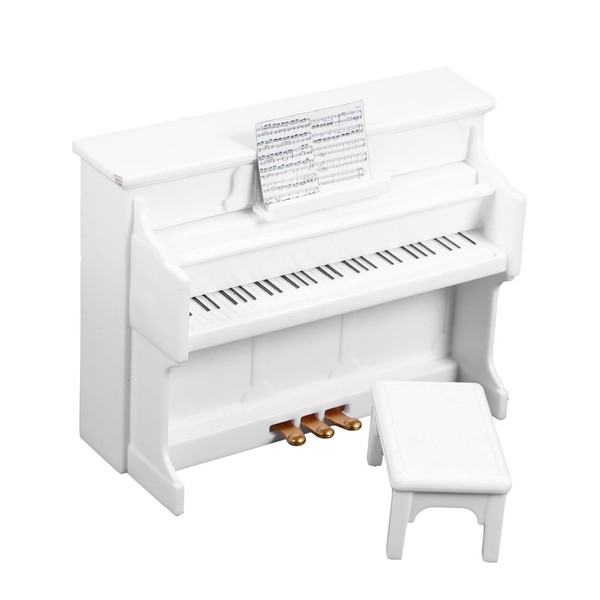 Miniature Black Piano, Mini Art Doll Piano with Chair 1:12,