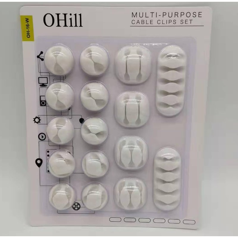 OHill Desk Cable Management Cord Organizer, 16 Pack White Self