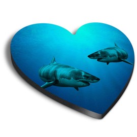 1 x Heart MDF Magnets - Great White Shark Underwater 14345