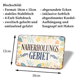 Naherholungsgebiet Tin Sign - Metal Sign with Cord and Suction Cup - Retro Decorative Hanging Sign - Decoration for Balcony Patio Beach Bar Garden Loggia Favourite Place Allotment Garden - 18 x 12 cm