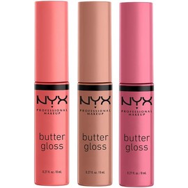 NYX PROFESSIONAL MAKEUP Butter Lip Gloss, 3 Colors, Angel Food Cake, Creme Brulee, Madeleine, 3 Pack
