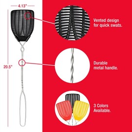 Enoz Fly Swatter, Wire Handled Plastic Fly Swatter, Assorted Colors, 2 Ct