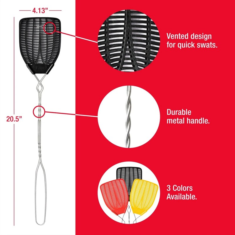 Enoz Fly Swatter, Wire Handled Plastic Fly Swatter, Assorted Colors,