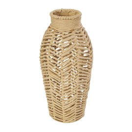 Deco 79 Jute Rope Handmade Decorative Vase Woven Centerpiece Vase with Chevron Pattern, Vase for Home Decoration 8" x 8" x 16", Brown