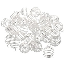 PATIKIL Espiral Cuenta Jaulas Colgante, 30 Piezas 20x25 mm Acero inoxidable Resorte Piedra Soporte Collar Jaula Colgantes para Joyería Fabricación Artesanía, Plata Blanco
