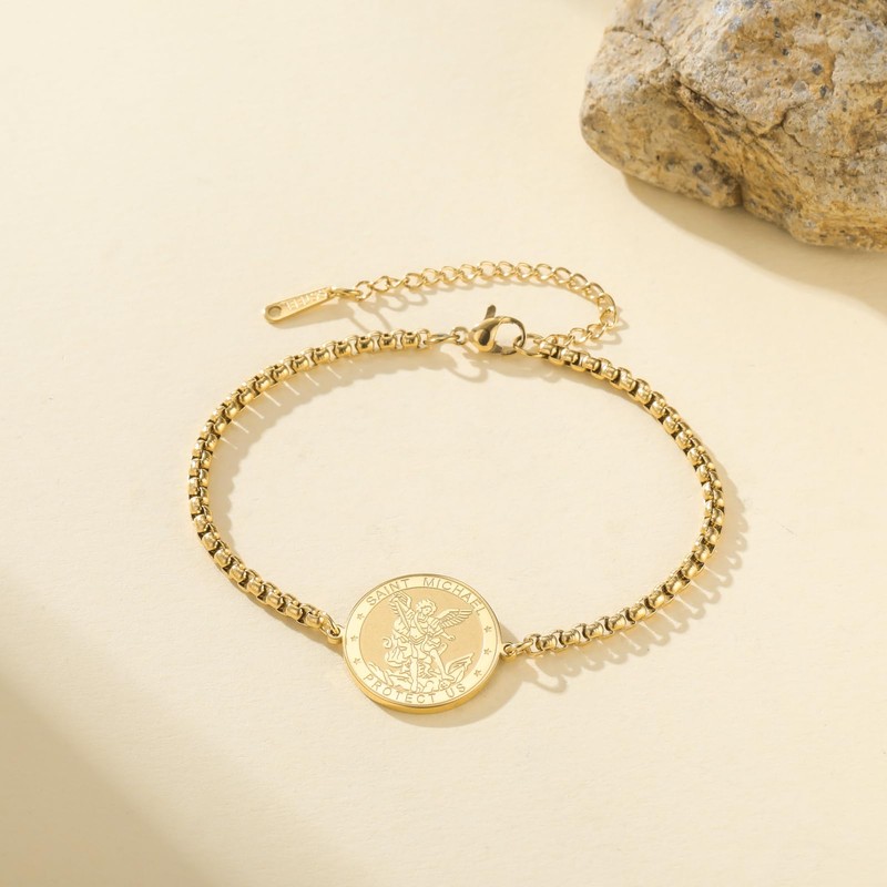 TEAMER Saint Michael Bracelet Stainless Steel St. Michael Box Chain