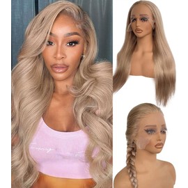 Smartinnov 30 Inch Ash Blonde Human Hair Wigs 13x6 HD Lace Frontal Brazilian Real Hair Pre Plucked with Baby Hair Silky Straight 150% Density Grey Ash Blonde Wigs for Women