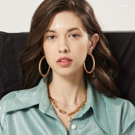 FindChic Hoop Earrings for Men and Women Round Twisted Earring Huggie Hoop Stud Earrings in Diameter 30 mm/40 mm/60 mm/80 mm Punk Earrings for Valentine's Day Birthday, Stainless Steel