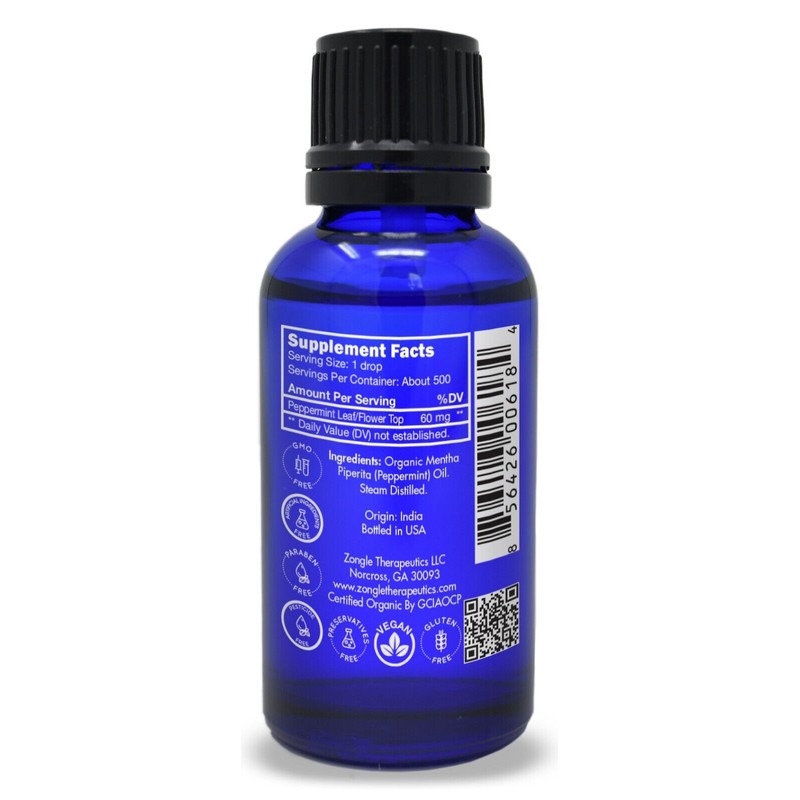 Zongle USDA Certified Organic Peppermint Oil, Safe To Ingest, 1