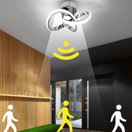 Motion Sensor LED Ceiling Light Indoor, 9.5 inch Closet Lights Motion Sensored with 22W 2000LM, Cool White 6000K modern LED Ceiling Light for Closet Stair Pantry Bathroom Hallway Shed Garage (Silver)