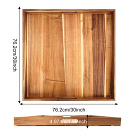 30'' Extra Large Square Wood Tray - Acacia Wood Ottoman Tray with Handles, Rustic Serving Tray for Living Room, Kitchen and Coffee Table, Wooden Trays for Ottoman,Ottoman Table Topper
