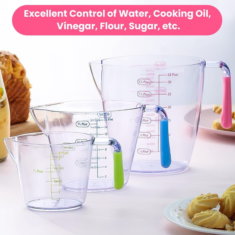 3PCS Plastic Measuring Jugs, BPA-Free Measuring Jug for Kitchen &