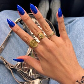 Royal Blue Press on Nails Almond Shape Medium Almond Nails Press on Neutral Acrylic Nails Reusable Fake Nails for Women Girls Glue on Nails Medium Length Stiletto False Nails Soft Gel Artificial Nails