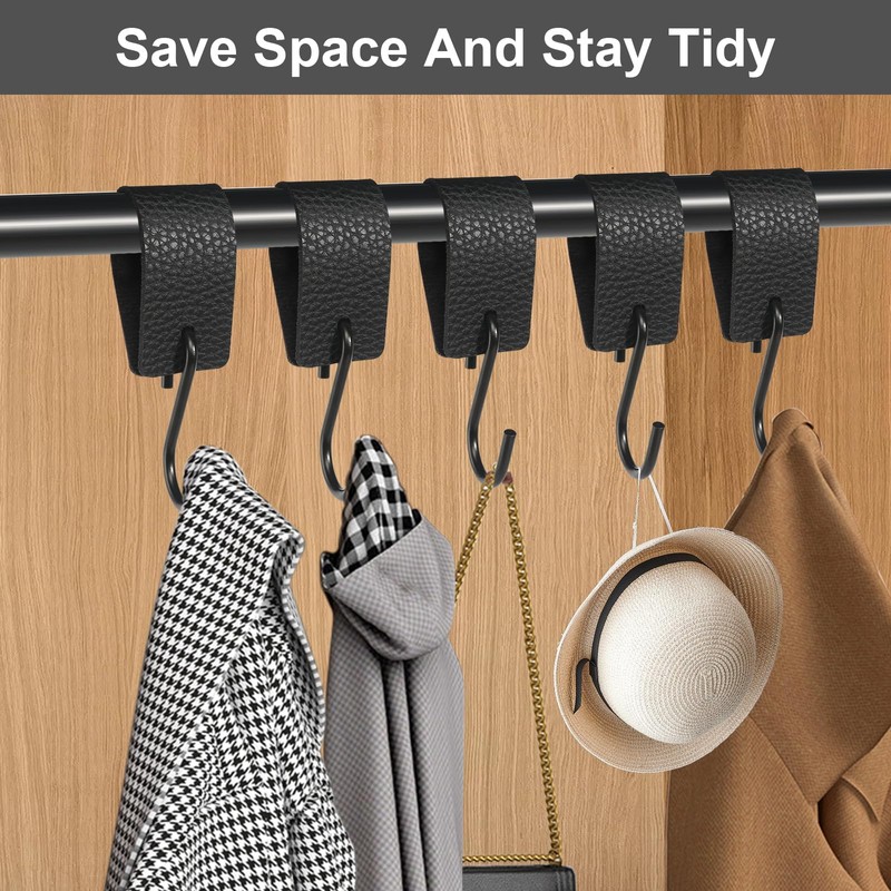 CAINCAY S Hooks with Leather Loop, 5 Pcs S Shaped