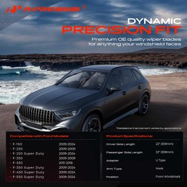 A-Premium Pack of 2 Front Windshield Wiper Blades with Wear Indicator & Towel - Compatible with Ford F-150, F-250, F-350, F-250/F-350/F-450/F-550 Super Duty - 22" and 22", Hook Connector