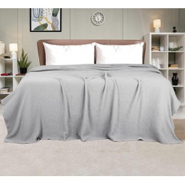 AAVNI HOMES Twin Size Cotton Blanket Waffle Weave Blanket Light Grey Soft Premium All Season Cotton Throw Blanket for Layering Twin Size Bed Couch or Sofa (60 x 90 Inches)