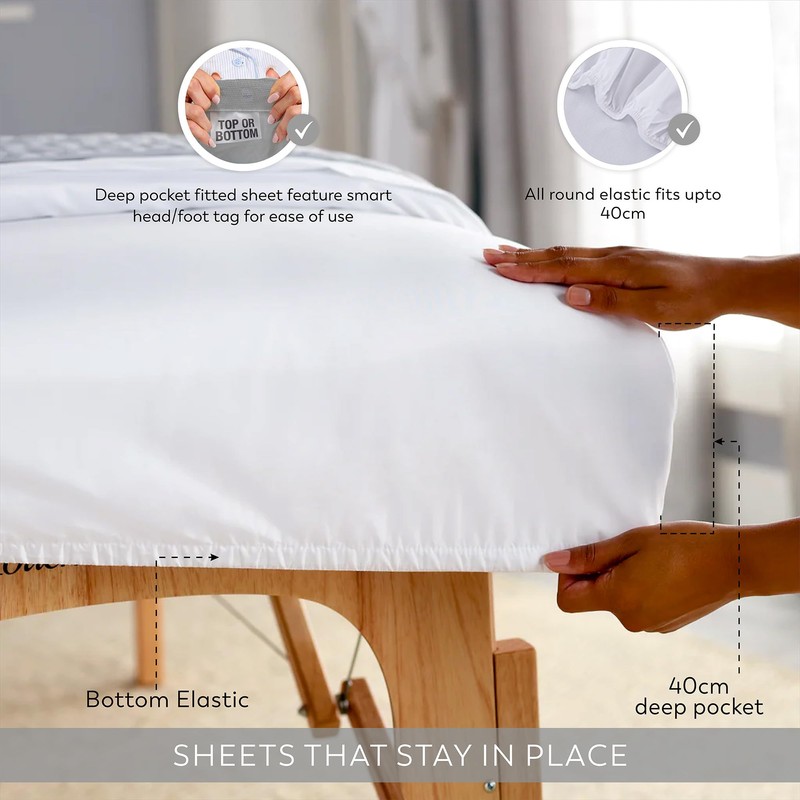 Purity Home 100% Cotton King Size Fitted Sheets Grey, Percale