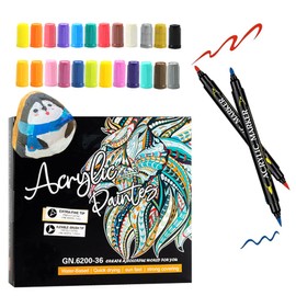 24 Dual Tip Acrylic Paint Pens with Brush Tip and Fine Tip Paint Marker GN6800 Water Based Pastel for Rock Painting, Canvas, Stone, Glass, Watercolor Paintings, Ceramic, Wood, DIY Crafts