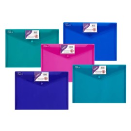 Snopake A4 Polyfile ID Popper Wallet with Press Stud Closure – Electra Assorted [Pack of 5] Ref: 14734