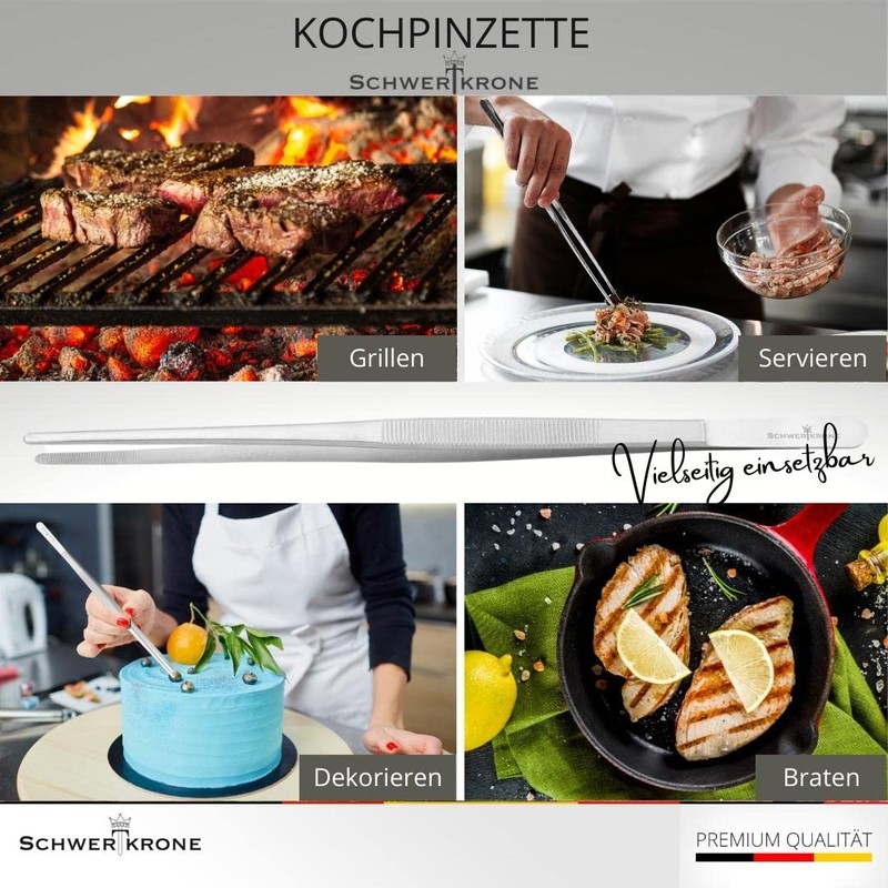 Schwertkrone Küchenpinzette Kochpinzette und Grillpinzette 25 cm Edelstahl rostfrei