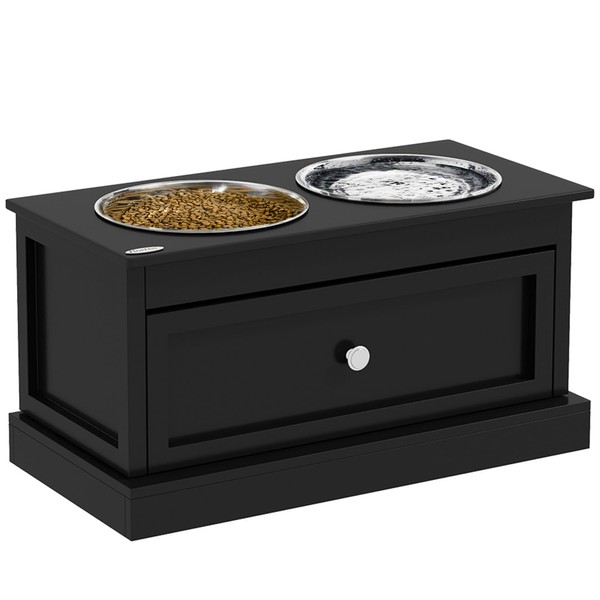 PawHut Large Elevated Dog Bowls with Storage Drawer Containing 11L