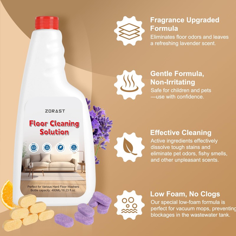 Floor Cleaning Solution, 12 PCS Vacuum Mop Cleaning Solution Tablet