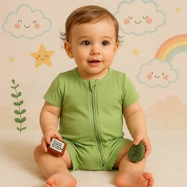 OPAWO Baby Girl Pajamas 3 Pack, 2 Way Zipper Sleepers Baby Girl Girl Romper, Toddler Summer Clothes Outfits 0-24M(Avocado/Rainbow/Sage Green,3-6 Months)