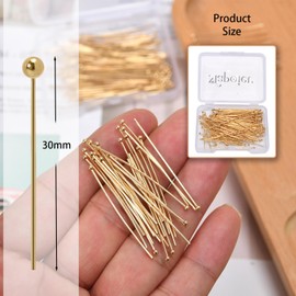 MAPOIEU 200pcs 30mm 14K Gold Filled Ball Head Pins DIY Crafts Beads Charms Earring Bracelet Jewelry Making Accessories Supplies