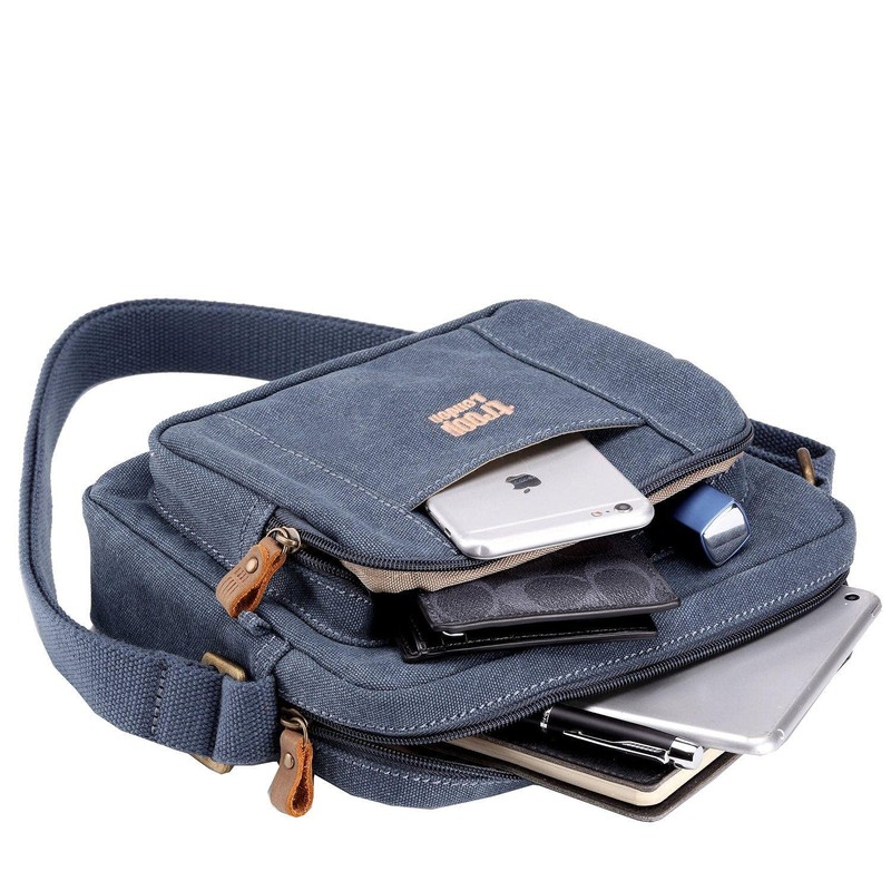 TRP0235 Troop London Classic Canvas Across Body Bag - Charcoal