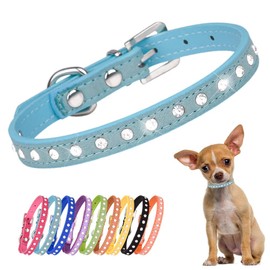 Bling Dog Collars for Small Dogs, Pretty Rhinestone Puppy Collar Crystal Jewel Glitter Diamond Cat Collar for XXS Xs Small Medium Pet Female Dogs Girl, Light Blue S