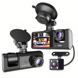 1080P High DefinitionCamera, Three Way, Large Wide Angle, Inside and Outside Car Recording with Picture in Picture, Easy Installation, Multinational Language Support