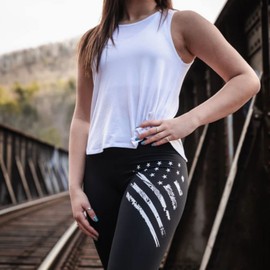 Tactical Pro Supply Patriotic American Flag Leggings for Women | Decorated in The USA | Made with 100% Cotton | Building American Pride with Yoga Waistband Leggings- X-Large