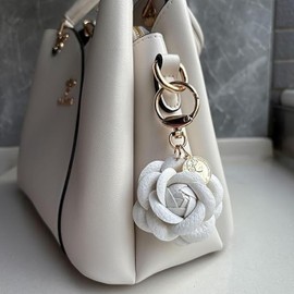 Hoheng Cute Bag Purse Charms for Handbags White Pink Black Flower Leather Keychain Birthday Christmas Gifts