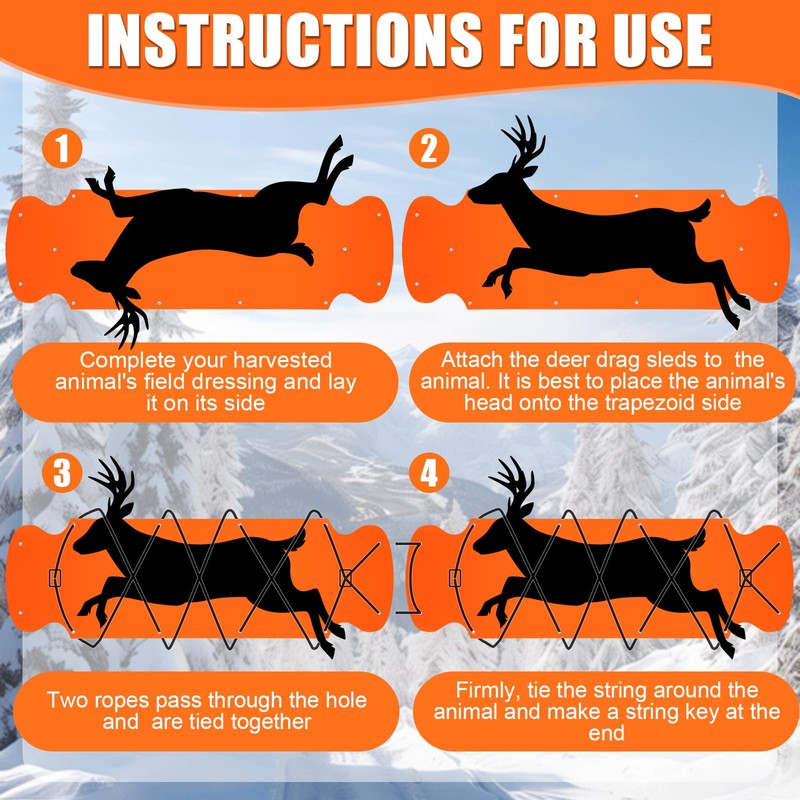 WinnerWhy Thickened Heavy Duty Deer Drag Sleds with 2 Rope,