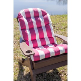 RSH DECOR: Tufted Adirondack Chair Cushion | 42.5” x 21” | All-Weather Spun Fabric | Water and Fade-Resistant | Outdoor Cushion for Patio Furniture | Classic Pink Stripe
