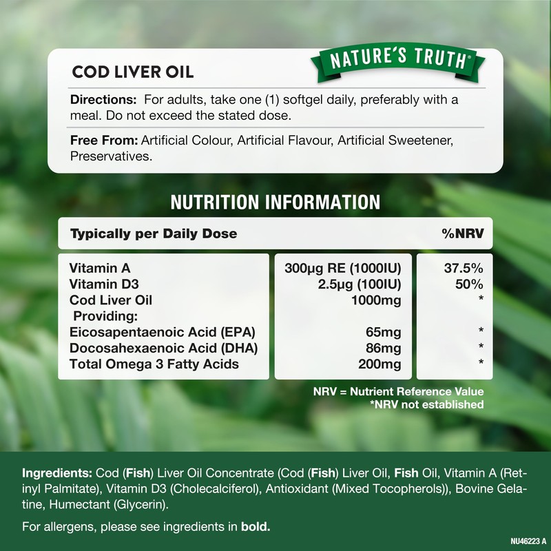 Nature's Truth Cod Liver Oil 1000mg - 60 Softgels -