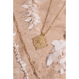 SAINT RAPHAËL 18k Gold Plated Round Sun Pendant Necklace, 316L Stainless Steel Hypoallergenic, Waterproof